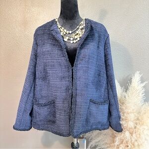Navy Textured Open-Front Women's Jacket